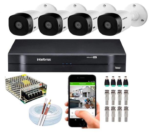 Imagem de Kit Cftv 4 Câmeras De Segurança Intelbras Bullet IR 20 metros E Dvr Mhdx Multi Hd S/HD