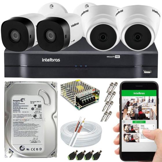 Imagem de Kit Cftv 4 Câmeras De Segurança Intelbras HDCVI 1.0MP e Dvr 4 canais MHDX 1104 C/ HD 500GB