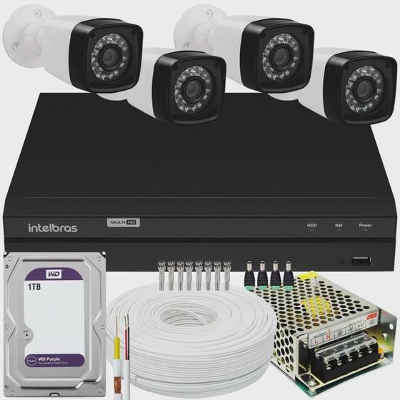 Imagem de Kit Cftv 4 Câmeras Full Hd Dvr Intelbras 1104 1tb Wd Purple