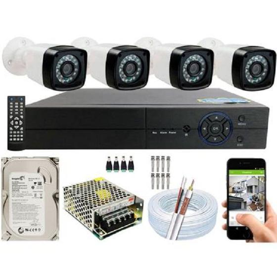 Kit cftv 4 Câmeras HD Infravermelho + DVR 4 Canais Protec Menor preço em Kit cftv 4 Câmeras HD Infravermelho + DVR 4 Canais Protec