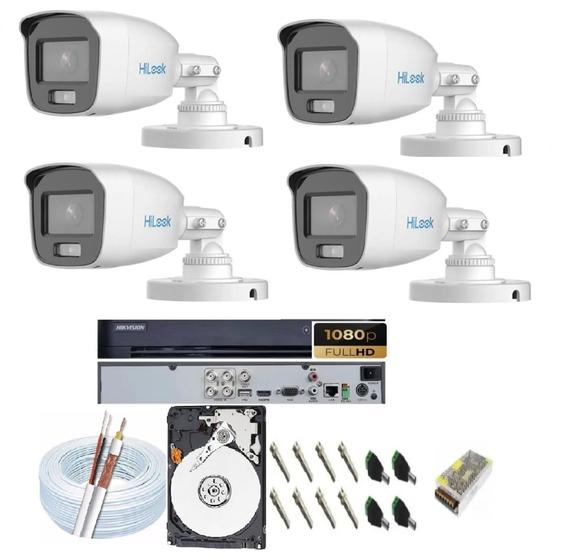 Kit CFTV 4 Câmeras Hilook/Hikvision Colorvu Imagens Noturnas Coloridas Full HD 1080p C/Hd 500Gb