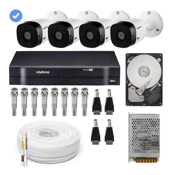 Imagem de Kit Cftv 4 Câmeras Multi Hd 720p 1mp Dvr Intelbras Mhdx Multi Hd