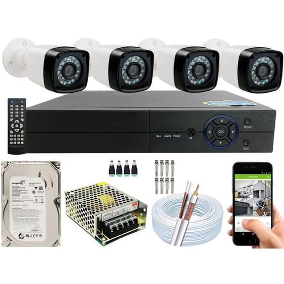 Kit Cftv 4 Câmeras Segurança 2mp 1080p 20m Dvr Full Hd 4 Ch - Jortan Menor preço em Kit Cftv 4 Câmeras Segurança 2mp 1080p 20m Dvr Full Hd 4 Ch - Jortan