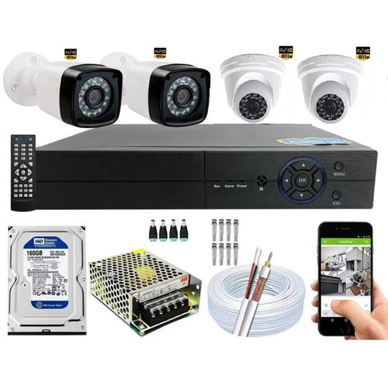 Imagem de Kit Cftv 4 Câmeras Segurança 2MP 1080p 20m Dvr Full Hd 4Ch Completo