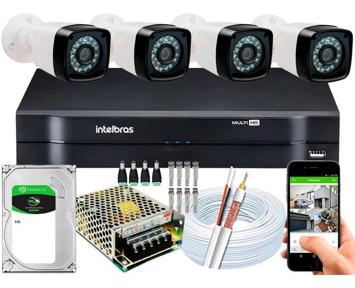 Kit Cftv 4 Cameras Segurança Full Hd Dvr Intelbras 1tb Câmera de