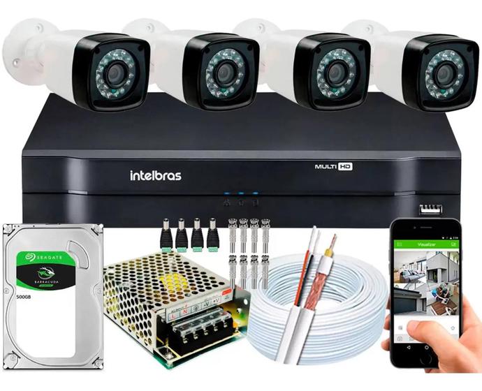 Imagem de Kit Cftv 4 Cameras Segurança Full Hd Dvr Intelbras 500GB