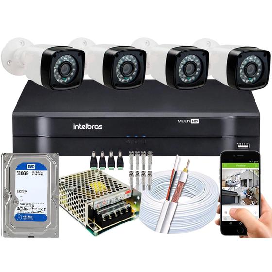 Imagem de Kit Cftv 4 Cameras Segurança Hd Dvr Intelbras MHDX C/HD 160Gb