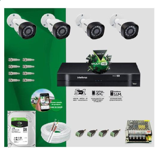 Imagem de Kit CFTV 4 Câmeras VHC 1120B 720P 2,8mm DVR Intelbras MHDX Multi Hd + HD 1TB 