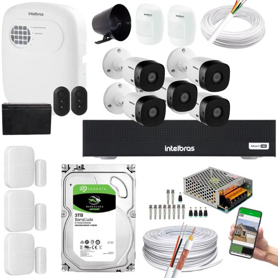 Imagem de Kit Cftv 5 Câmeras 1120B Dvr 1008-C Intelbras + kit Alarme+ivp 2000+xas 4010 + HD 3TB