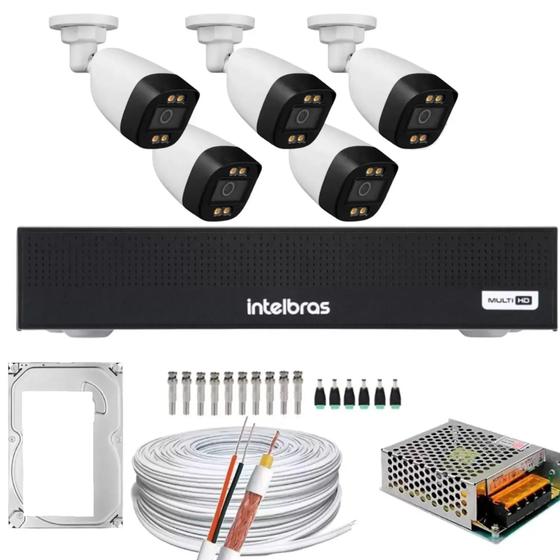 Imagem de Kit Cftv 5 Câmeras Colorido A Noite Dvr Intelbras 8ch Com/hd