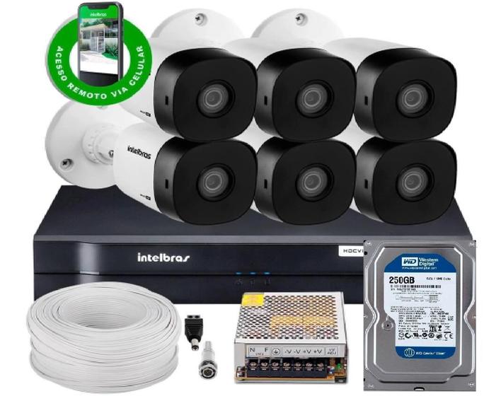 Imagem de Kit Cftv 6 Câmeras 1120B Bullet 720P Dvr 8 Canais Intelbras Mhdx + Hd