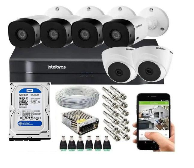 Imagem de Kit Cftv 6 Câmeras De Segurança Hdcvi e Dvr Intelbras Mhdx Full hd C/HD 500GBR