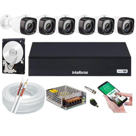 Imagem de Kit Cftv 6 Câmeras HD Dvr Intelbras Mhdx Full Hd c/hd