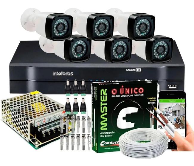 Imagem de Kit Cftv 6 Cameras Segurança 1mp Hd Dvr Intelbras 8ch Full Hd Ip