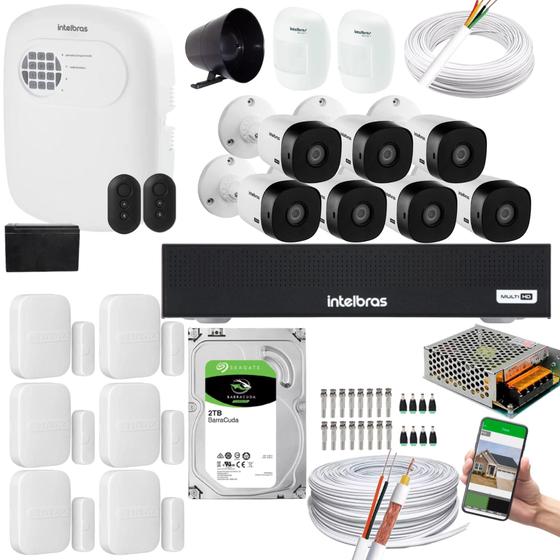 Imagem de Kit cftv 7 Câmeras 1120B Dvr 1008-C Intelbras + kit Alarme+ivp 2000+xas 4010 + HD 2TB