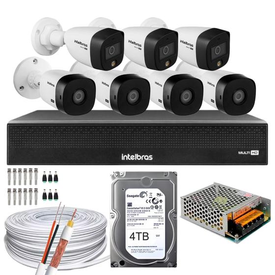 Imagem de Kit CFTV 7 Câmeras Intelbras 3 cam Full Color 4 cam 1220b Full Hd Dvr 3008-C C/HD 4TB