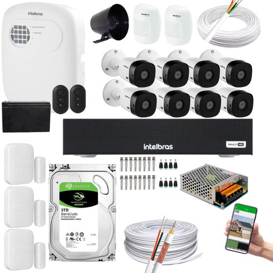 Imagem de Kit Cftv 8 Câmeras 1220B dvr Intelbras + kit Alarme+xas 4010+ivp 2000 + HD 3TB