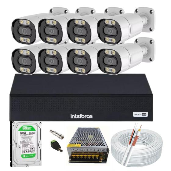 Imagem de Kit Cftv 8 Cameras Segurança 1080p Full Hd Imagem Colorida a Noite + Dvr Intelbras 8ch 1008c 500gb