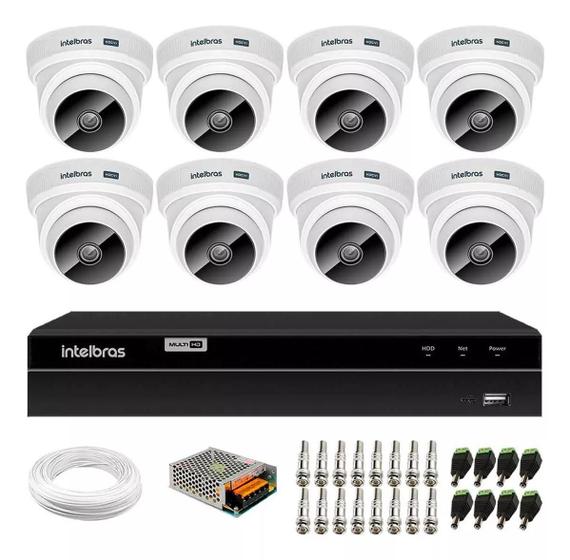 Imagem de Kit Cftv 8 Câmeras Segurança Dome 1220 Full hd com Audio Microfone Dvr Mhdx 1008c Intelbras