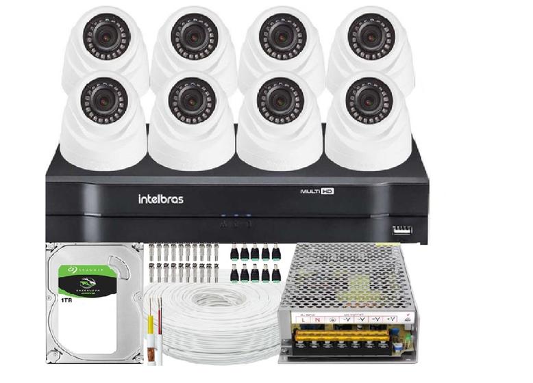 Imagem de Kit Cftv 8 Câmeras Segurança Dome Ir Dvr Mhdx 1108 Intelbras C/Hd 1TB