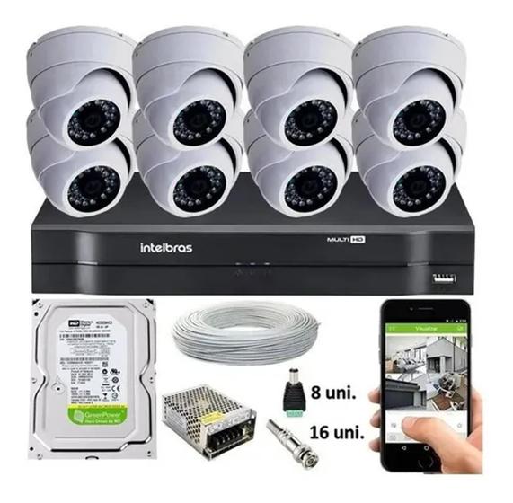 Kit Cftv 8 Câmeras Segurança Dome Ir Dvr Mhdx Full Hd Intelbras