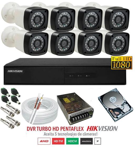 Kit Cftv 8 Cameras Segurança Full hd 2Mp Dvr Hikvision 7208hghi 8ch c/hd Completo Menor preço em Kit Cftv 8 Cameras Segurança Full hd 2Mp Dvr Hikvision 7208hghi 8ch c/hd Completo