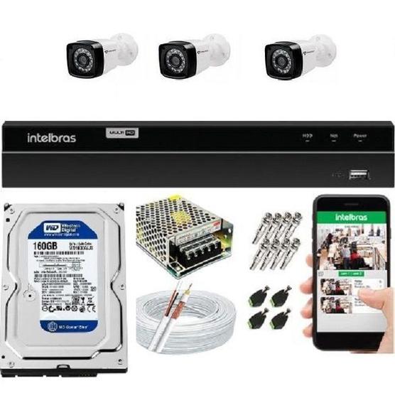 kit cftv com 03 cameras Protec + dvr intelbras 4 canais Menor preço em kit cftv com 03 cameras Protec + dvr intelbras 4 canais