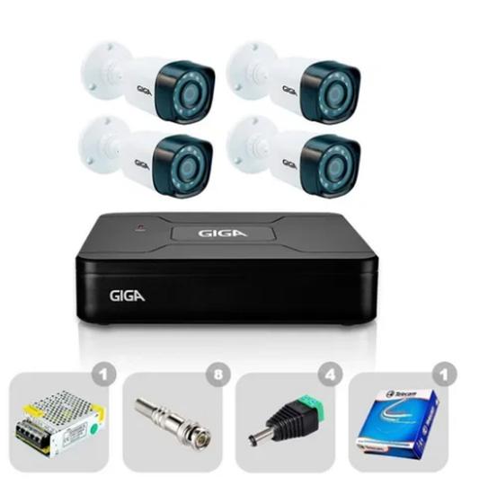 Imagem de Kit Cftv Dvr 4 Canais Hd 1080n + 4 Câmeras Infra 720p Giga