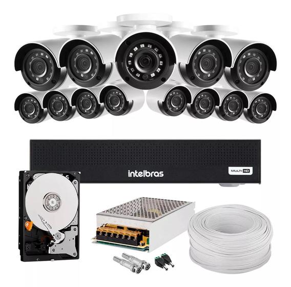 Imagem de Kit Cftv Dvr Intelbras + 13 Câmeras Segurança Infra C/ Hd