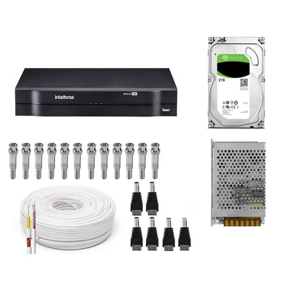 Imagem de Kit Cftv Dvr Intelbras 16ch mhdx com hd 2tb+fonte+100m de cabo e conectores