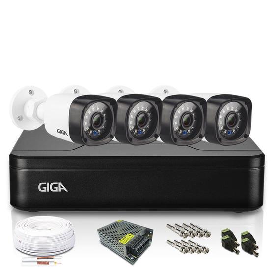 Kit CFTV Giga 4 Câmeras Bullet 720p DVR 4 Canais Lite Menor preço em Kit CFTV Giga 4 Câmeras Bullet 720p DVR 4 Canais Lite