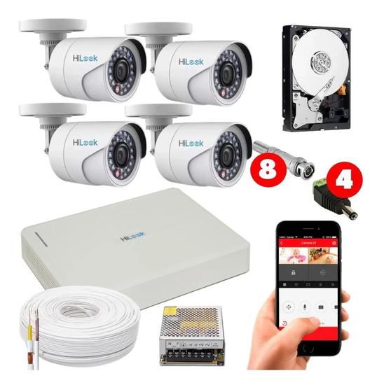 Imagem de Kit Cftv Hikvision 4 Cameras 720p Dvr 4ch E Hd 500gb