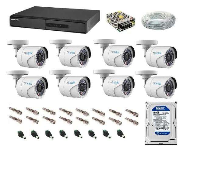 Imagem de Kit Cftv Hikvision Dvr 8 Canais + 8 Câmera Hd 720p Completo