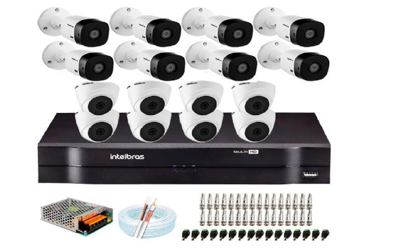 Imagem de Kit cftv intelbras 16ch + 16 cameras + acessorios