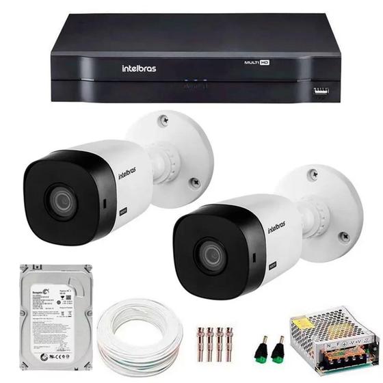 Imagem de Kit CFTV Intelbras 2 Câmeras HD 720P VHC 1120 B Infravermelho 20 m DVR MHDX HD 1TB de Armazenamento