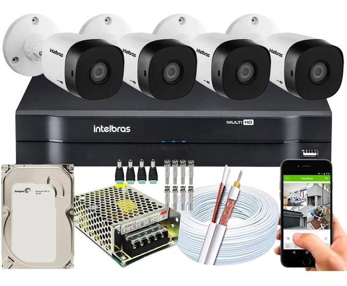 Imagem de Kit Cftv Intelbras 4 Cam Ir 1120b 20m Dvr Mhdx 1104 04ch