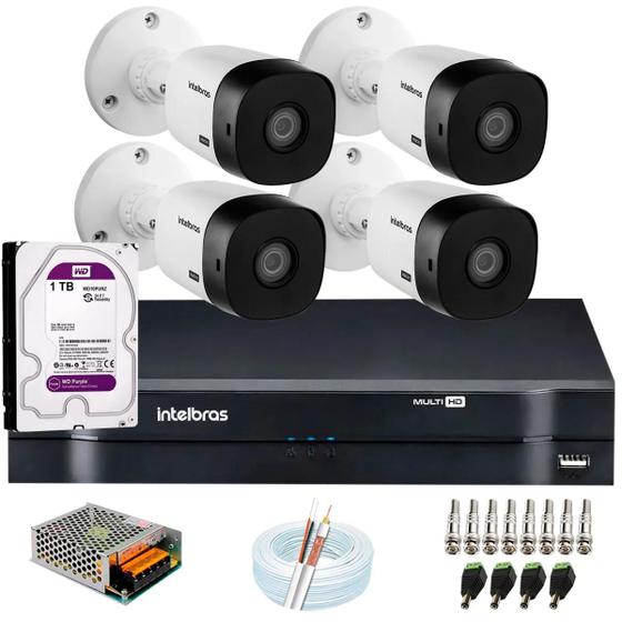 Kit cftv intelbras 4 cameras externas cabo fonte e hd 1 tera Outros