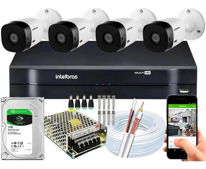 Kit Cftv Intelbras 4 Cameras Segurança 1120b dvr 4ch full hd ip 1tb Menor preço em Kit Cftv Intelbras 4 Cameras Segurança 1120b dvr 4ch full hd ip 1tb