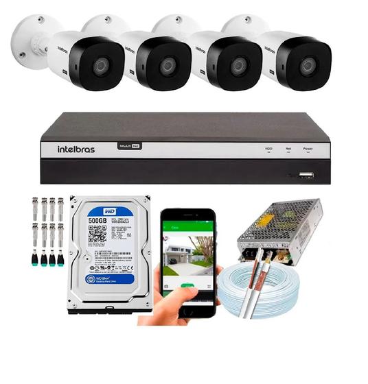 Imagem de Kit CFTV Intelbras HD 4 Câmeras 1120B DVR MHDX 3104 C/HD 500gb