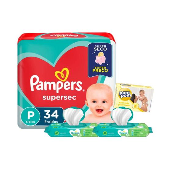 Imagem de Kit cha de bebe fralda pampers e lenço aloe vera