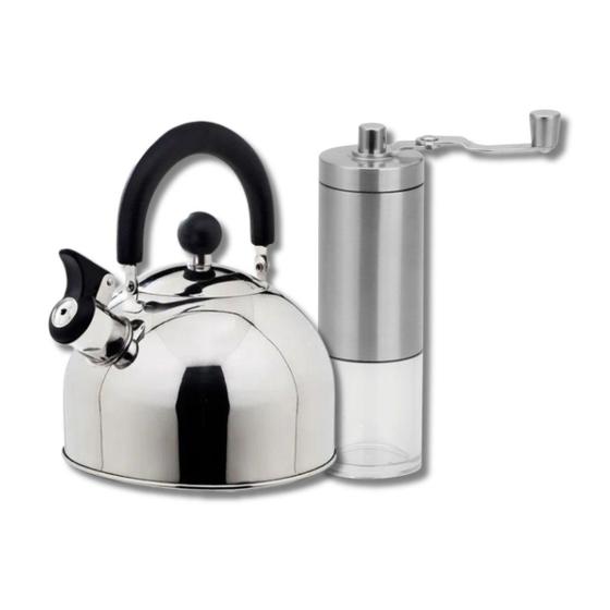 Imagem de Kit Chaleira 2L Apito Moedor Café Grãos Gourmet Inox Manual