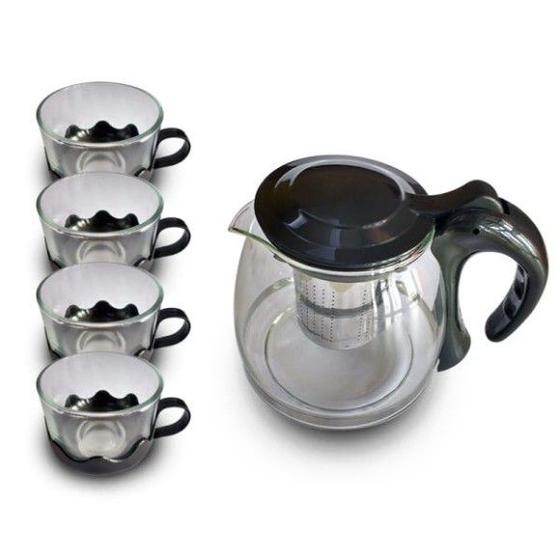Imagem de Kit Chaleira De Vidro 1200ml Com 4 Xicaras - AG9618