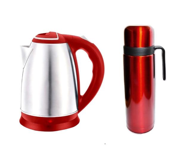 Imagem de Kit Chaleira Elétrica 1.8L 220V Térmica Inox 1.0 L Vermelho