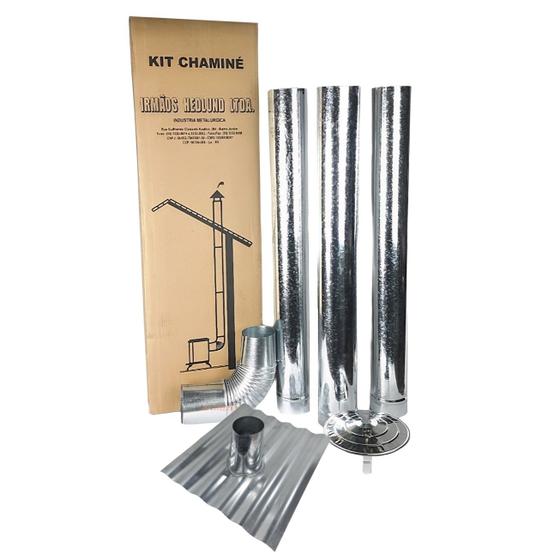 Imagem de Kit Chaminé Para Fogão A Lenha 3 Canos 1m + Joelho 90º + Chapéu + Telha Ondulada 4mm - Hedlund