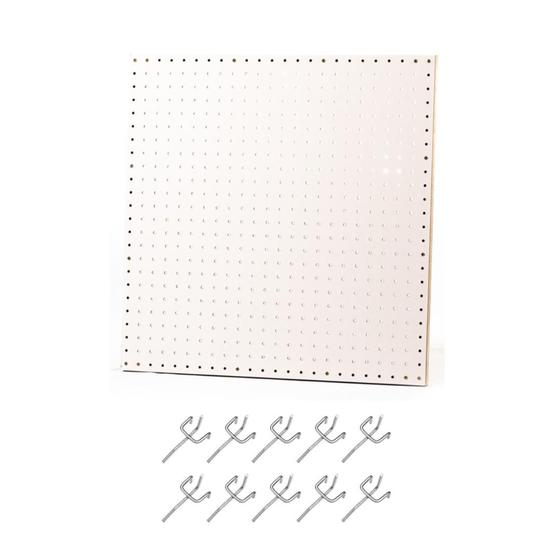 Imagem de Kit Chapa Perfurada Eucatex Pegboard Com Requadro 610 x 610 x 20mm + 10 Ganchos de 5 cm