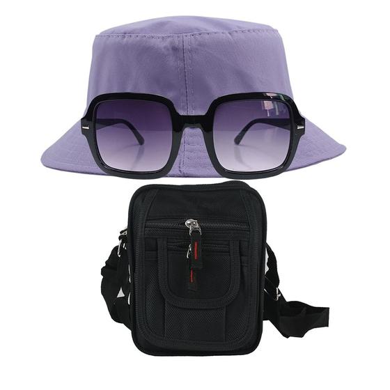 Imagem de Kit Chapéu Bucket, Bolsa Pochete Shoulder E Oculos De Sol MD-14