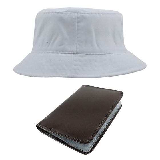 Imagem de Kit Chapéu Bucket Hat E Carteira Masculina Pequena Marrom Compartimento Para Cédulas, Porta Documentos De Carro E Rg