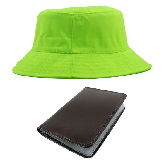 Imagem de Kit Chapéu Bucket Hat E Carteira Masculina Pequena Marrom Compartimento Para Cédulas, Porta Documentos De Carro E Rg