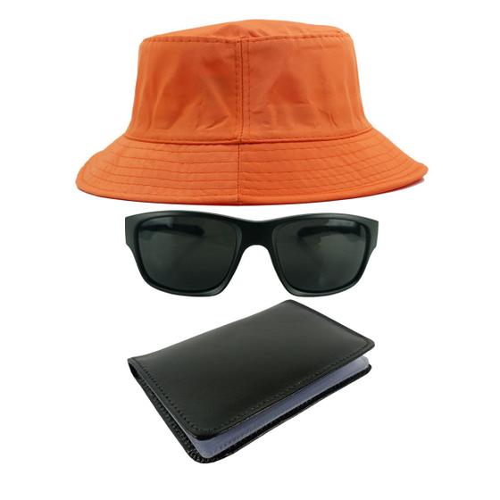 Imagem de Kit Chapéu Bucket Hat, Óculos de Sol Retangular E Carteira MD-38