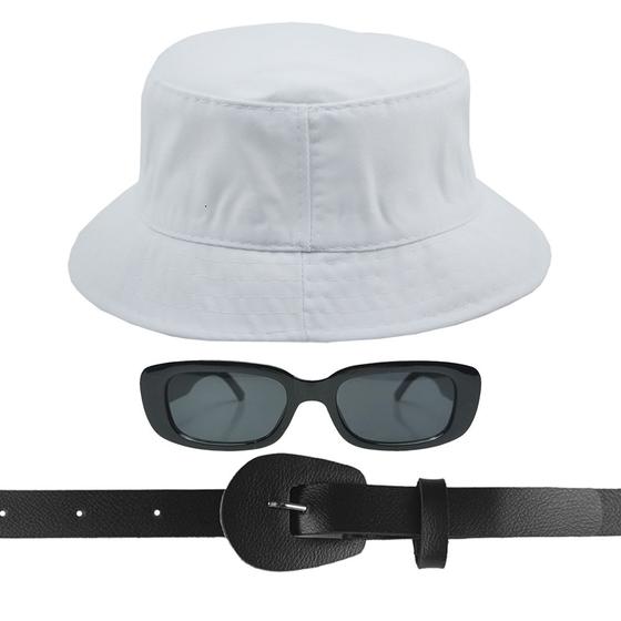 Imagem de Kit Chapéu Bucket, Oculos De Sol Proteção Uv400 E Cinto Fivela Oval CF12